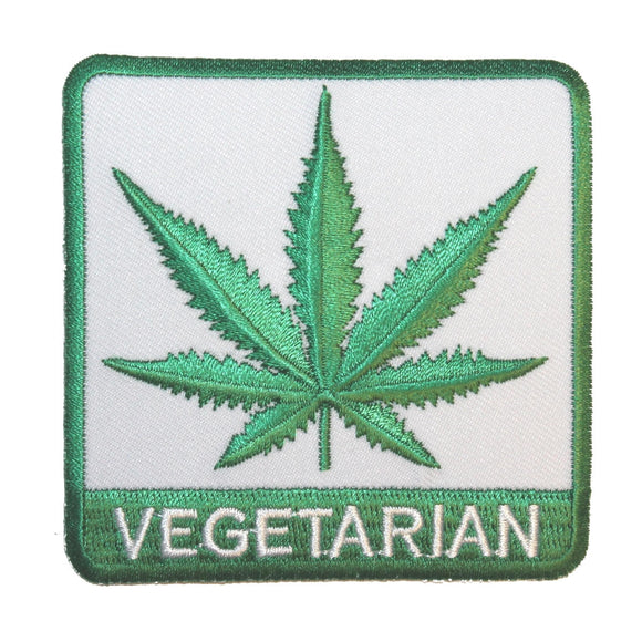 Vegetarian Pot Leaf Stoner Cannabis Smoker Embroidered Iron On Applique Patch