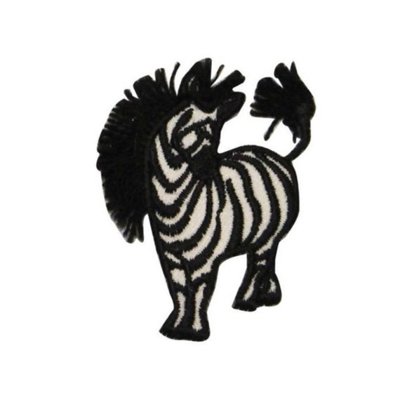 ID 0628B Small Wild Zebra Patch Long Mane Safari Embroidered Iron On Applique