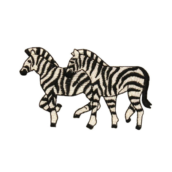ID 0632 Pair of Zebra Walking Patch Safari Zoo Herd Embroidered Iron On Applique