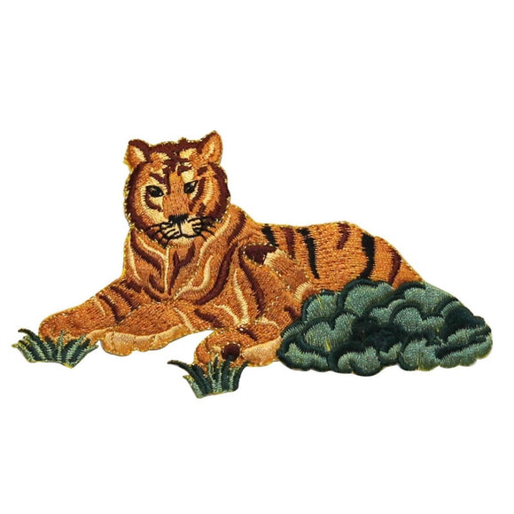 ID 0656Z Wild Tiger Laying Patch Safari Cat Scene Embroidered Iron On Applique