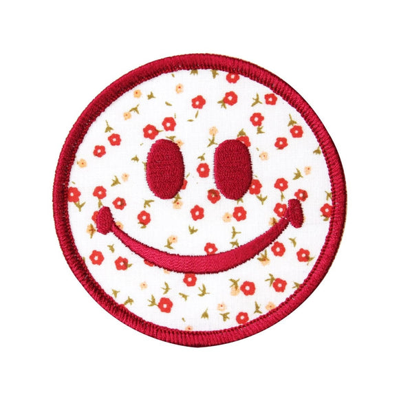 2 Inch Smiley Red Flowers Patch Happy Apparel Sewing Decoration Iron On Applique