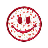 2 Inch Smiley Red Flowers Patch Happy Apparel Sewing Decoration Iron On Applique