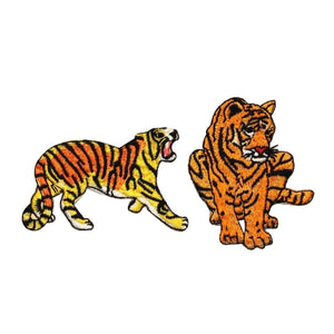 ID 0659AB Set of 2 Circus Tiger Patches Bengal Zoo Embroidered Iron On Applique