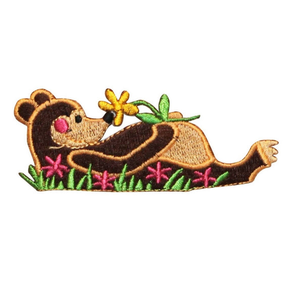 ID 0676 Cartoon Lazy Bear Patch Nature Flowers Wild Embroidered Iron On Applique