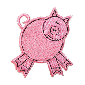 ID 0721B Pink Porky Pig Swine Farm Animal Embroidered Iron On Applique Patch