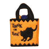 ID 0851 Black Cat Trick or Treat Bag Patch Sweets Embroidered Iron On Applique