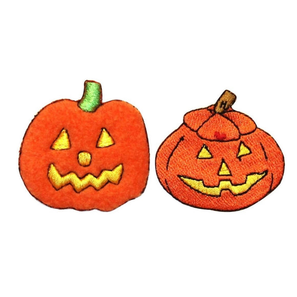 ID 0811AB Set of 2 Happy Jack O Lantern Patches Embroidered Iron On Applique