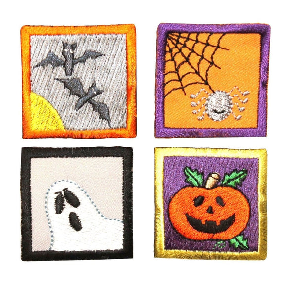 ID 0838A-D Set of 4 Halloween Badge Patches Scene Embroidered Iron On Applique