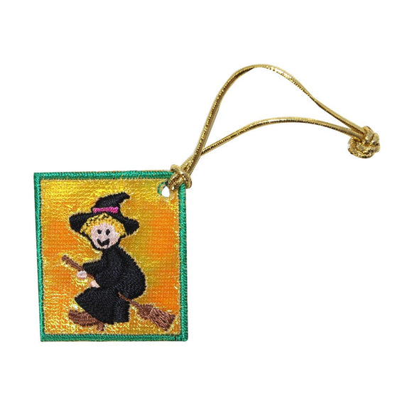 ID 0839E Witch On Broom Stick Badge Patch Halloween Embroidered Iron On Applique