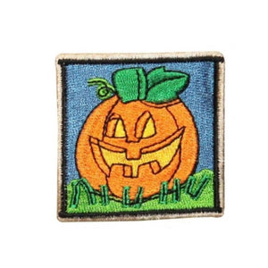 ID 0840B Jack O Lantern Badge Patch Halloween Tag Embroidered Iron On Applique
