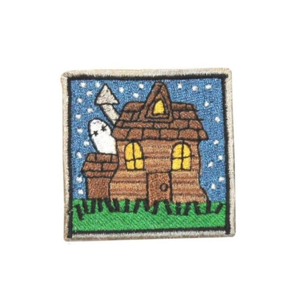 ID 0843B Haunted House Badge Patch Halloween Spooky Embroidered Iron On Applique