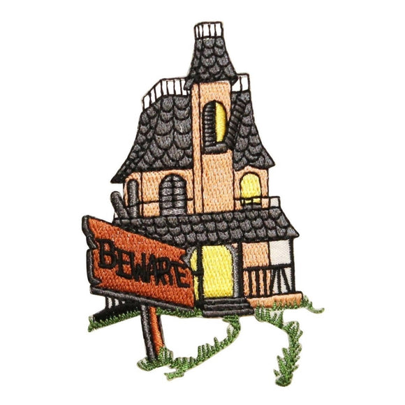 ID 0863 Haunted House Beware Patch Halloween Scary Embroidered Iron On Applique