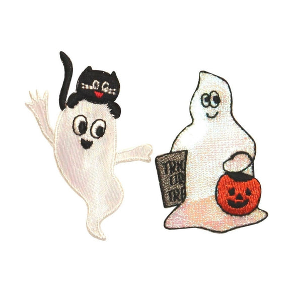 ID 0872AB Set of 2 Friendly Ghost Patches Halloween Embroidered Iron On Applique