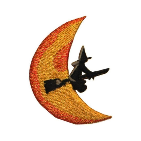 ID 0891A Witch On Broomstick Moon Patch Halloween Embroidered Iron On Applique