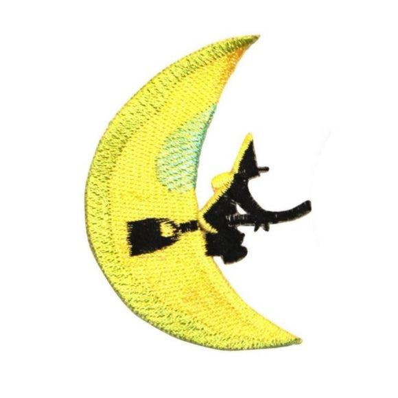 ID 0891B Witch On Broomstick Moon Patch Halloween Embroidered Iron On Applique