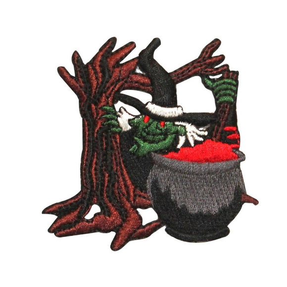 ID 0896 Witch and Cauldron Patch Halloween Scary Embroidered Iron On Applique