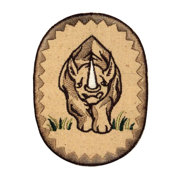 ID 0755 Rhinoceros Badge Patch Rhino Zoo Portrait Embroidered Iron On Applique