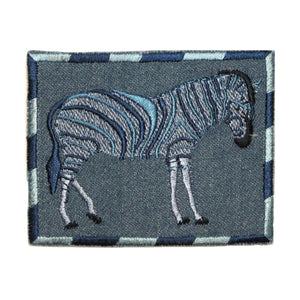 ID 0769 Zebra On Denim Patch Stripes Wild Portrait Embroidered Iron On Applique