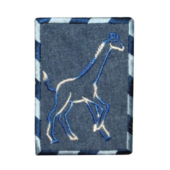 ID 0770 Giraffe Outline On Denim Patch Zoo Badge Embroidered Iron On Applique