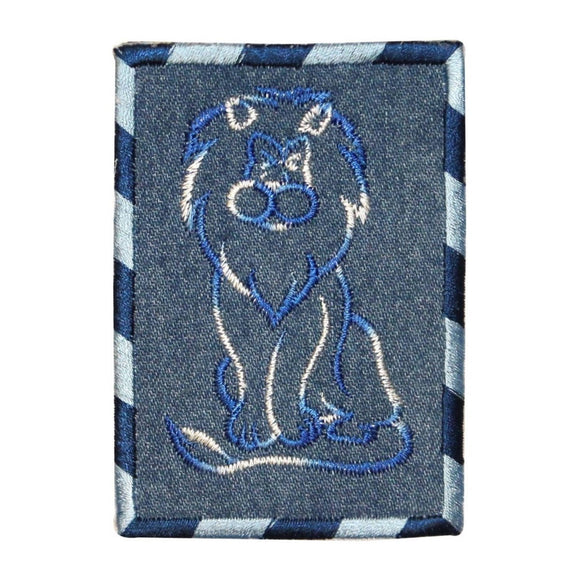 ID 0771 Lion Outline On Denim Patch Zoo Portrait Embroidered Iron On Applique