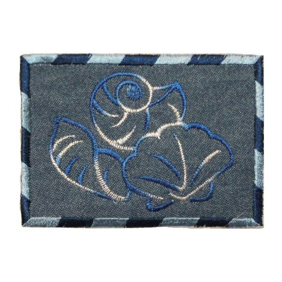 ID 0773 Seashell Outline On Denim Patch Ocean Beach Embroidered Iron On Applique