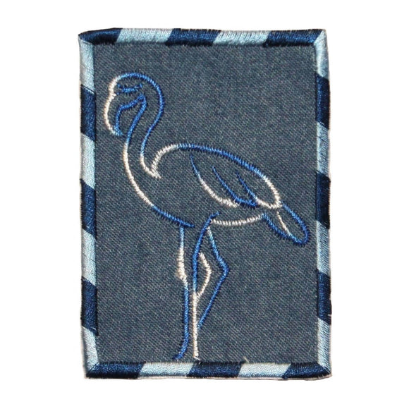ID 0777 Flamingo Outline On Denim Patch Birds Badge Embroidered Iron On Applique
