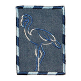 ID 0777 Flamingo Outline On Denim Patch Birds Badge Embroidered Iron On Applique