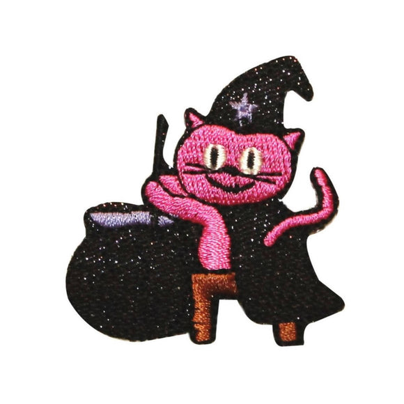 ID 0913 Cat With Cauldron Patch Witch Halloween Embroidered Iron On Applique
