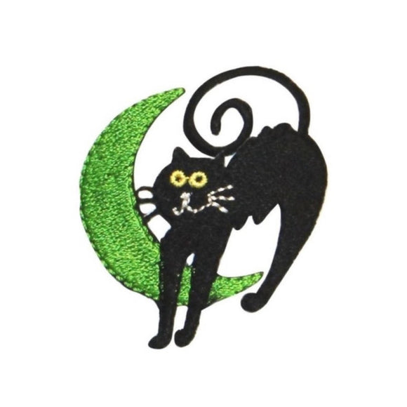 ID 0914B Black Cat With Moon Patch Halloween Night Embroidered Iron On Applique