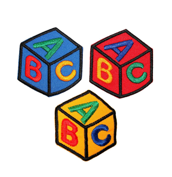 ID 0938ABC Set of 3 Kids ABC Block Patches School Embroidered Iron On Applique