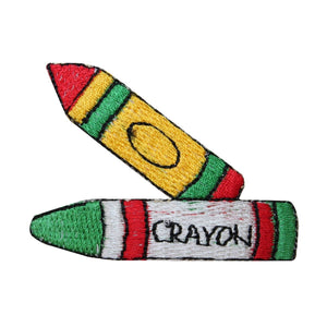 ID 0945A Pair of Crayons Patch Kids School Supply Embroidered Iron On Applique