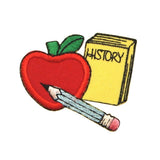 ID 0957 Apple and School Supplies Patch Book Pencil Embroidered Iron On Applique