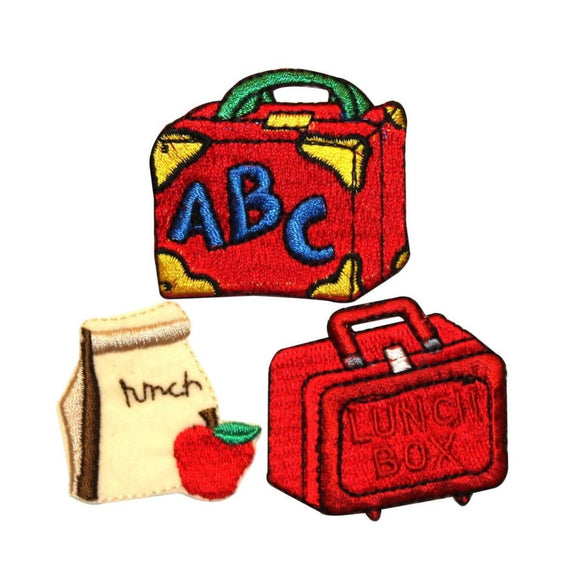 ID 0982ABC Set of 3 School Lunchbox Patch Box Sack Embroidered Iron On Applique