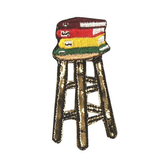 ID 0988A School Stool With Books Patch Class Chair Embroidered Iron On Applique