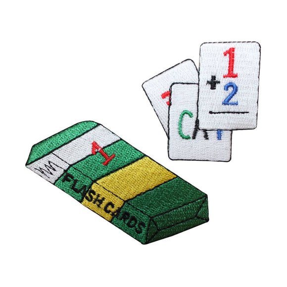 ID 0990AB Set of 2 School Flashcard Patches Practice Cards Embroidered Iron On
