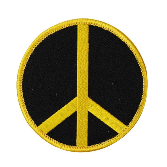 3 Inch Peace Sign Yellow Gold on Black Patch Hippie Embroidered Iron On Applique