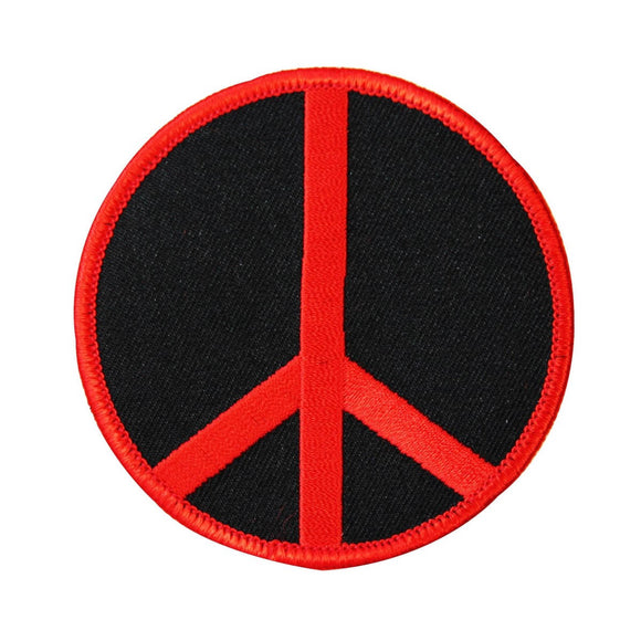 3 Inch Peace Sign Red on Black Patch Hippie Apparel Decoration Iron On Applique