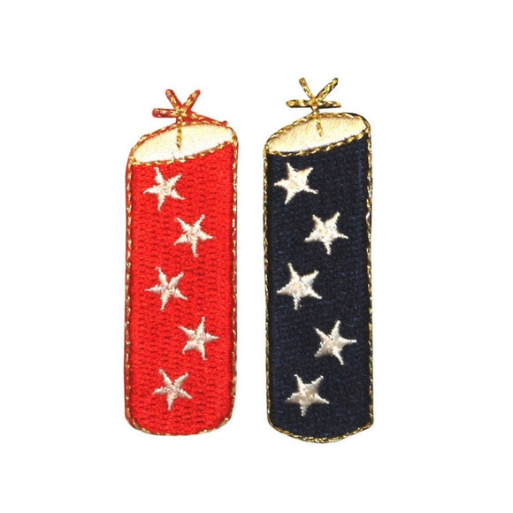 ID 1016AB Set of 2 Firecracker With Star Patches Embroidered Iron On Applique