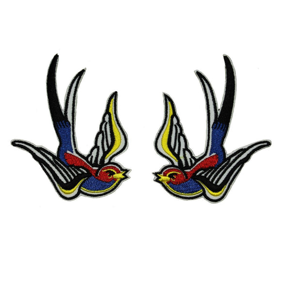 Set of 2 Colorful Swallow Bird Patch Sparrow Dive Embroidered Iron On Applique