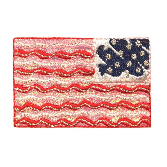 ID 1034 Shiny American Flag Patch USA Patriotic Embroidered Iron On Applique