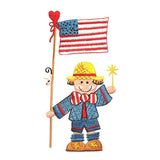 ID 1076 Child Holding America Flag Patch USA Kid Embroidered Iron On Applique