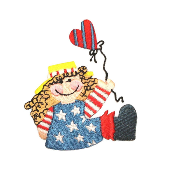 ID 1076Z Patriotic Kid With Balloon Patch USA Craft Embroidered Iron On Applique