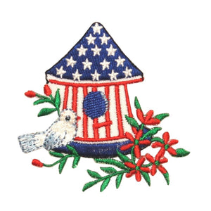 ID 1081X Patriotic Bird House Patch America Nest Embroidered Iron On Applique