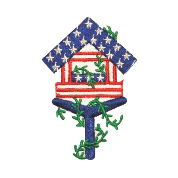 ID 1081Z Patriotic Bird Feeder Patch America Nest Embroidered Iron On Applique