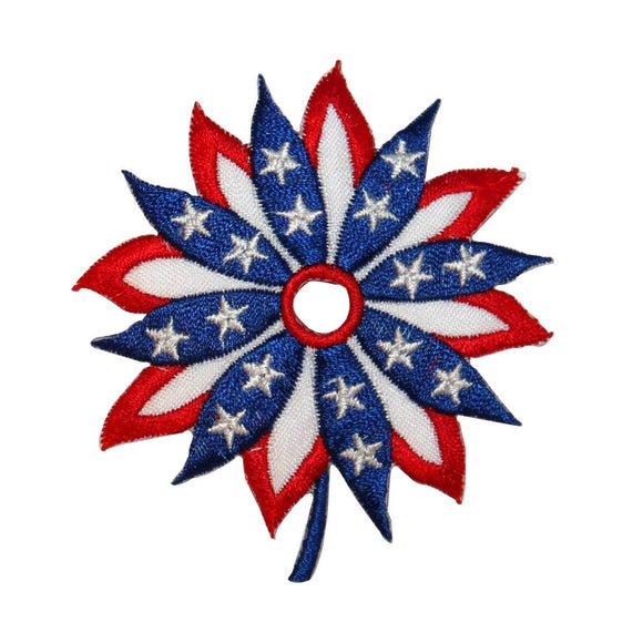 ID 1086Y Patriotic Flag Flower Patch American Craft Embroidered Iron On Applique