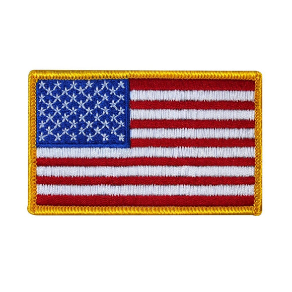 American Flag Gold Border Patch Military Badge USA Embroidered Iron On Applique