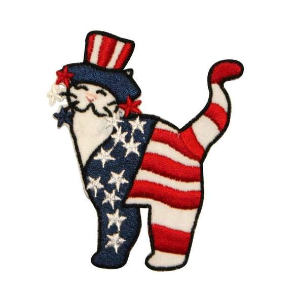ID 1088 Patriotic Cat Patch American Flag Craft Embroidered Iron On Applique