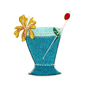 ID 1130 Blue Hawaii Cocktail Patch Alcohol Drink Embroidered Iron On Applique