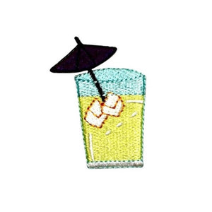 ID 1133B Lemonade With Umbrella Patch Summer Drink Embroidered Iron On Applique