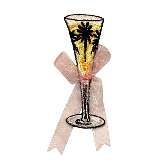 ID 1142 Champagne With Ribbon Patch Wedding Wine Embroidered Iron On Applique